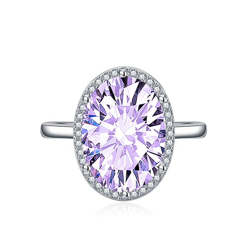 Light Amethyst Cubic Zircon Ice Cut Stone American Diamond Silver Plated Adjustable Ring