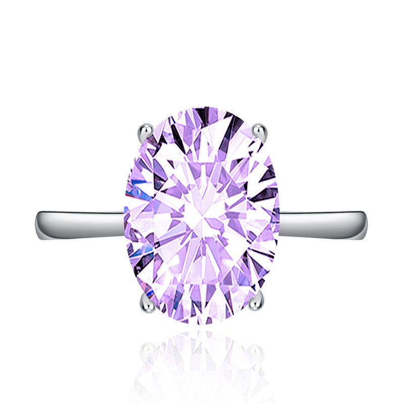 Light Amethyst Cubic Zircon Ice Cut Stone Silver Plated Adjustable Ring