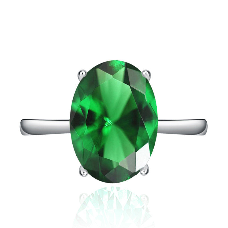 Green Emerald Cubic Zircon Ice Cut Stone Silver Plated Adjustable Ring