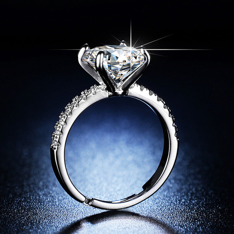 Solitaire Cubic Zircon American Diamond Silver Plated Adjustable Ring