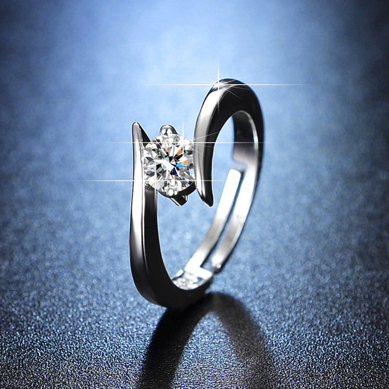 Solitaire Cubic Zircon Silver Plated Adjustable Ring