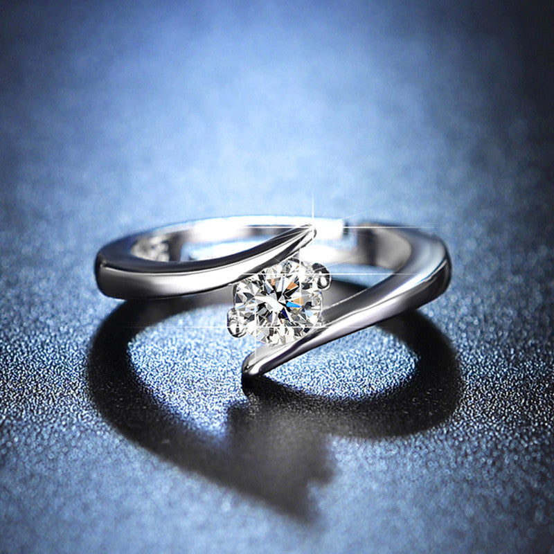 Solitaire Cubic Zircon Silver Plated Adjustable Ring