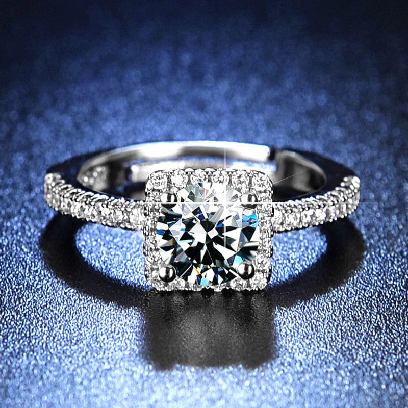 American Diamond Ice Cut Stone American Diamond Silver Plated Adjustable Ring