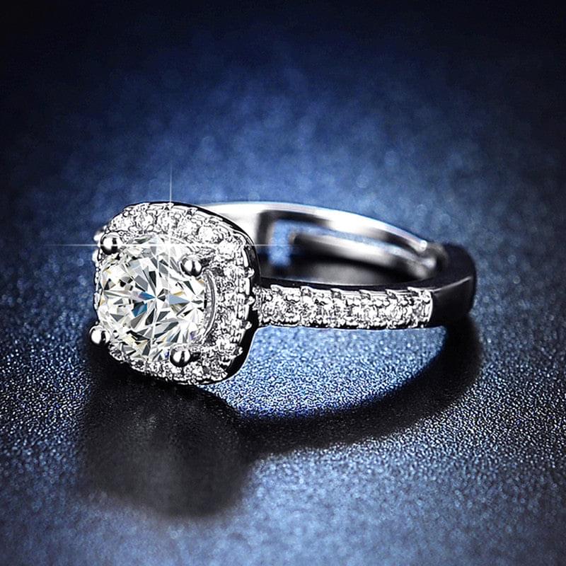 Solitaire Cubic Zircon American Diamond Silver Plated Adjustable Ring