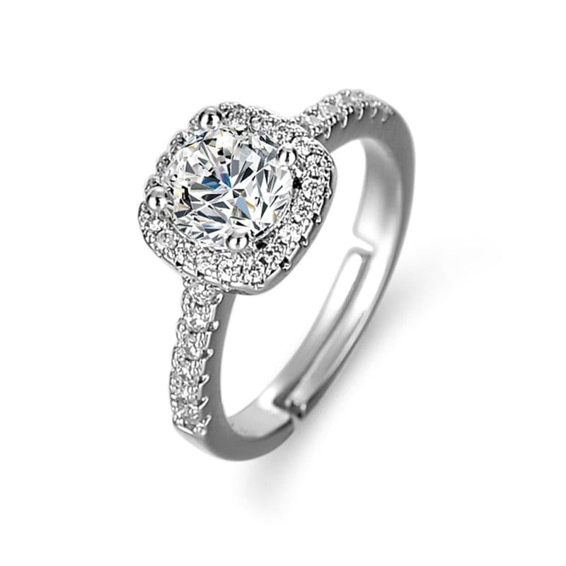 Solitaire Cubic Zircon American Diamond Silver Plated Adjustable Ring