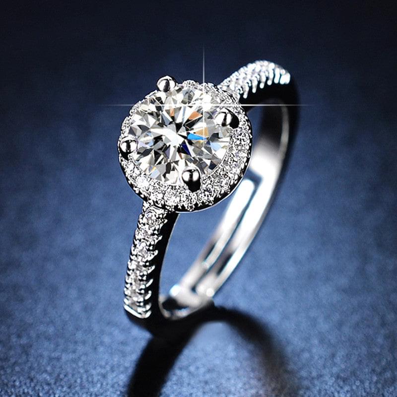 Solitaire Cubic Zircon Crushed Ice Cut Stone American Diamond Silver Plated Adjustable Ring