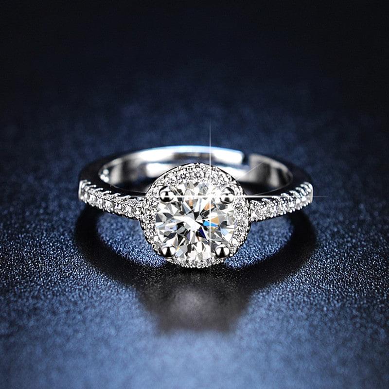 Solitaire Cubic Zircon Crushed Ice Cut Stone American Diamond Silver Plated Adjustable Ring
