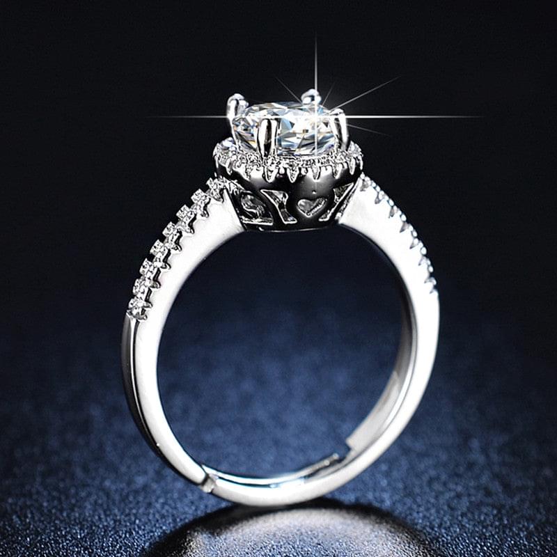 Solitaire Cubic Zircon Crushed Ice Cut Stone American Diamond Silver Plated Adjustable Ring