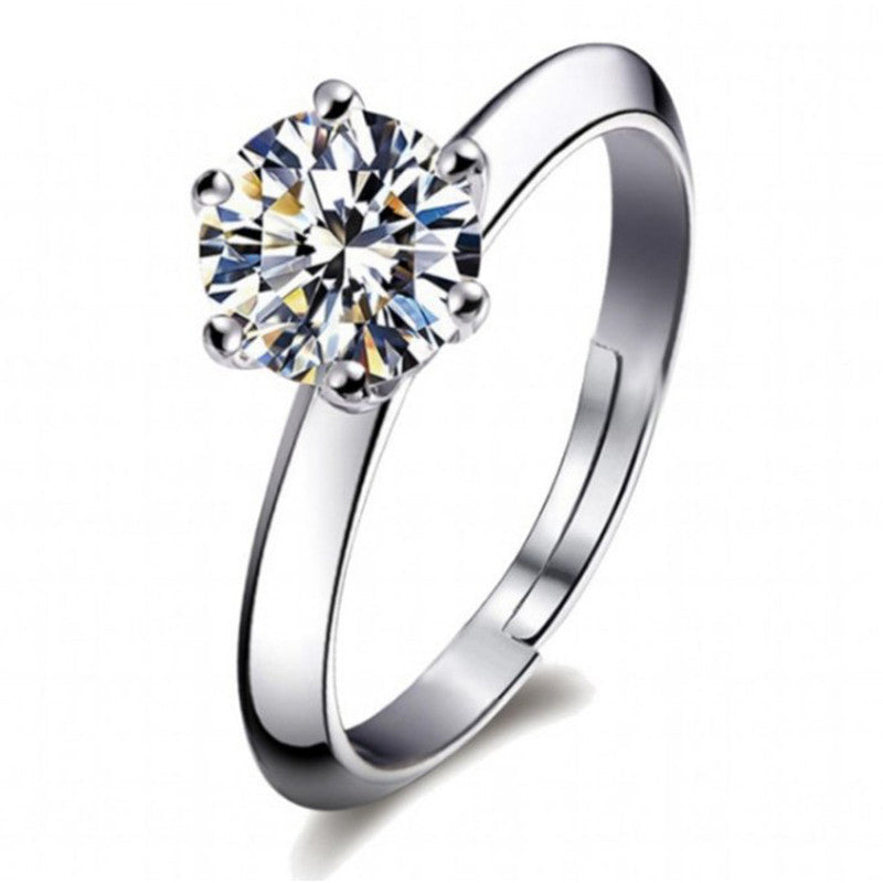 Solitaire Cubic Zircon Silver Plated Adjustable Ring