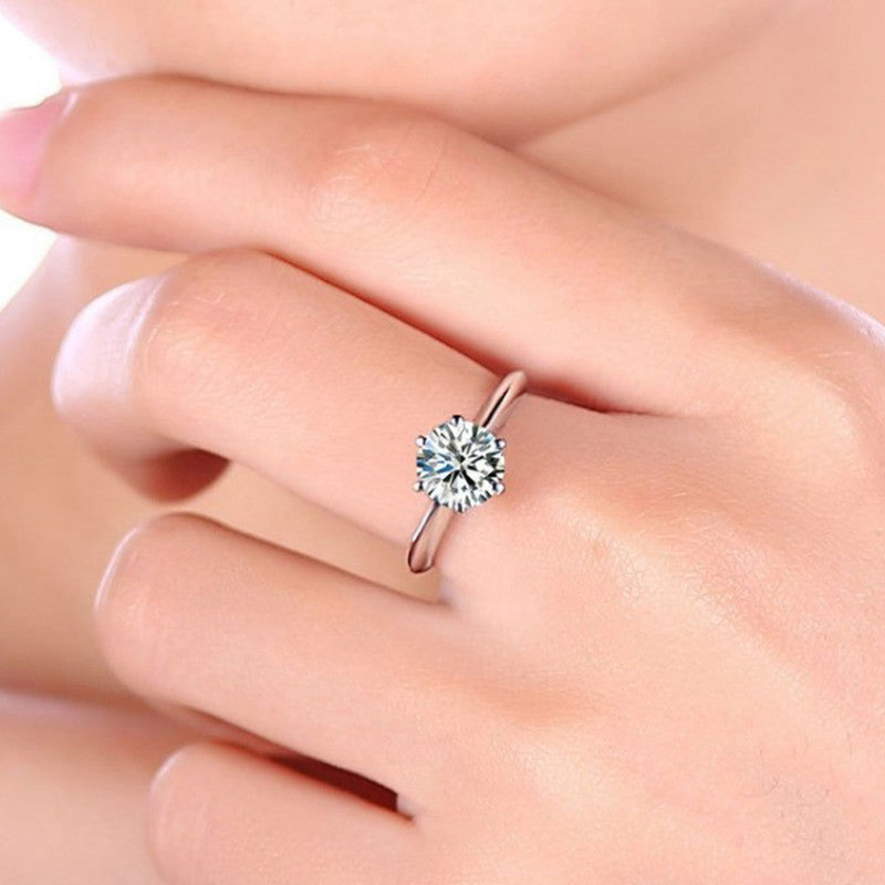 Solitaire Cubic Zircon Silver Plated Adjustable Ring