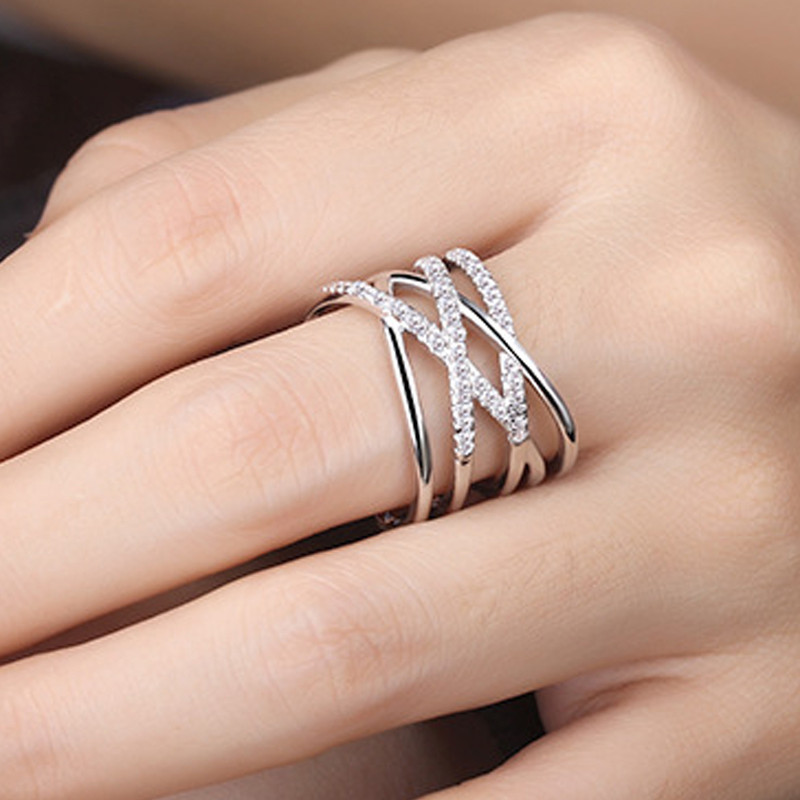 American Diamond Silver Studded Plated Adjustable Ring
