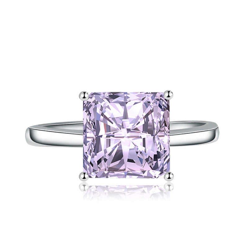 Light Amethyst Cubic Zircon Ice Cut Stone Silver Plated Adjustable Ring