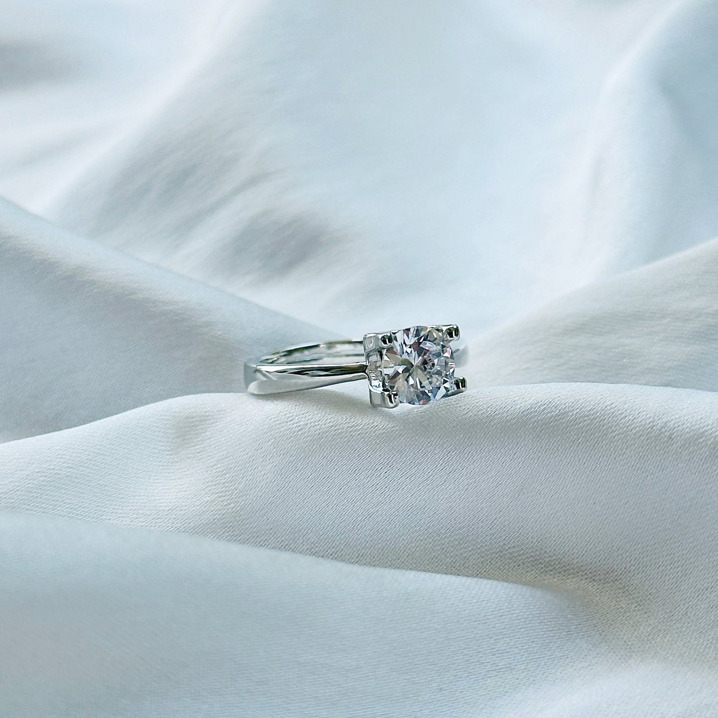 American Diamond Solitaire Ice Cut Stone Silver Adjustable Ring
