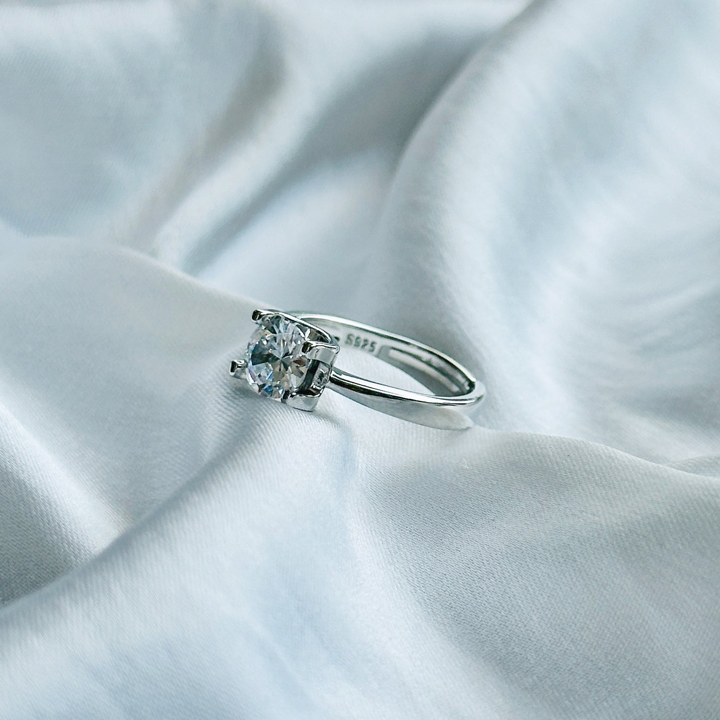 Solitaire Cubic Zirconia Ice Cut American Diamond Silver Plated Adjustable Ring