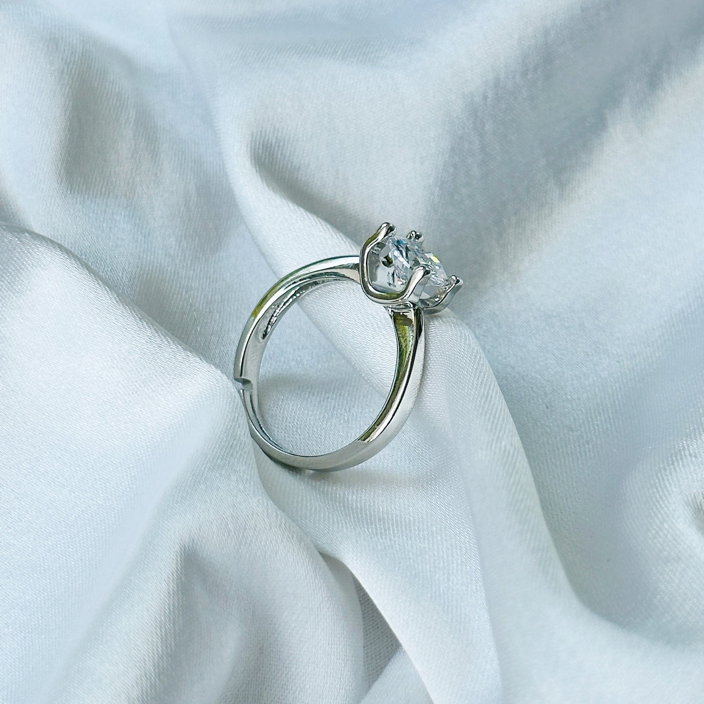 American Diamond Solitaire Ice Cut Stone Silver Adjustable Ring