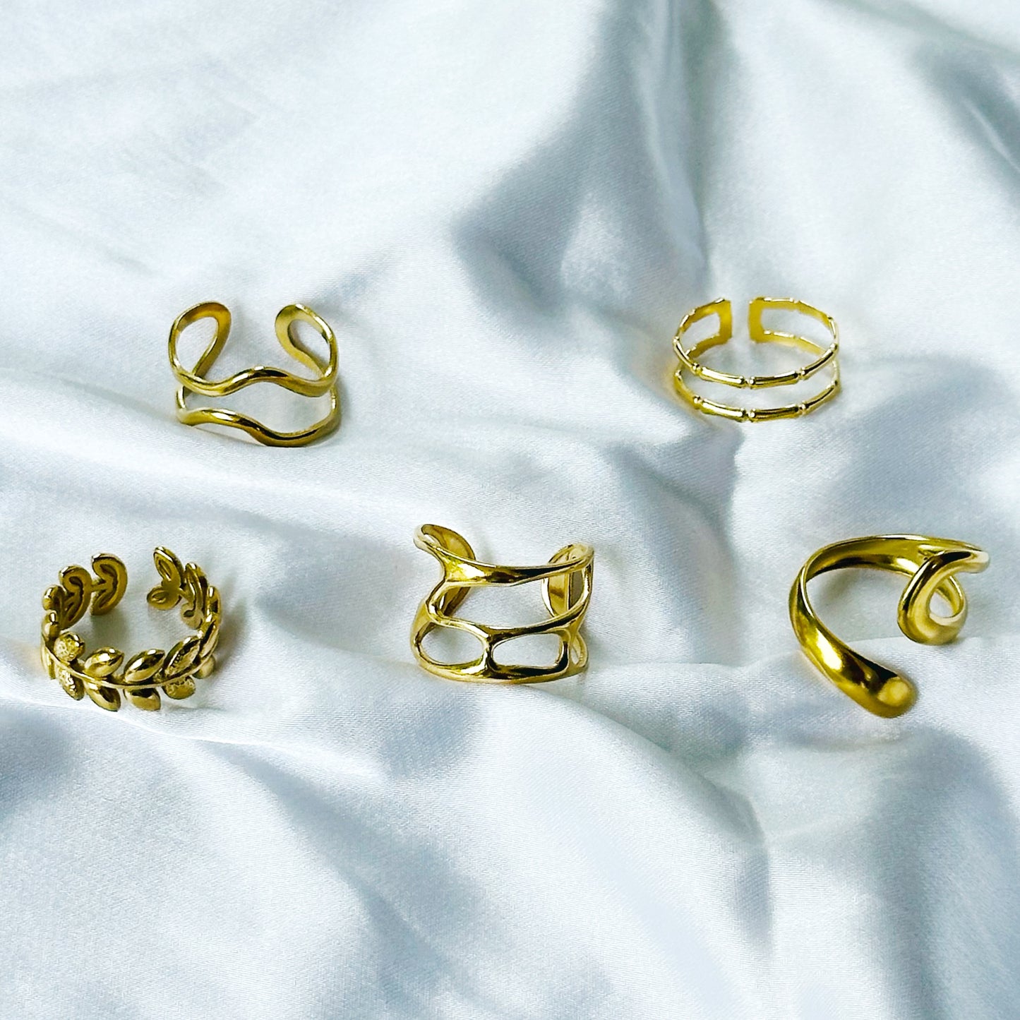Contemporary Designs Anti-Tarnish Stainless Steel Gold Plated Adjustable Rings (Set of 5)