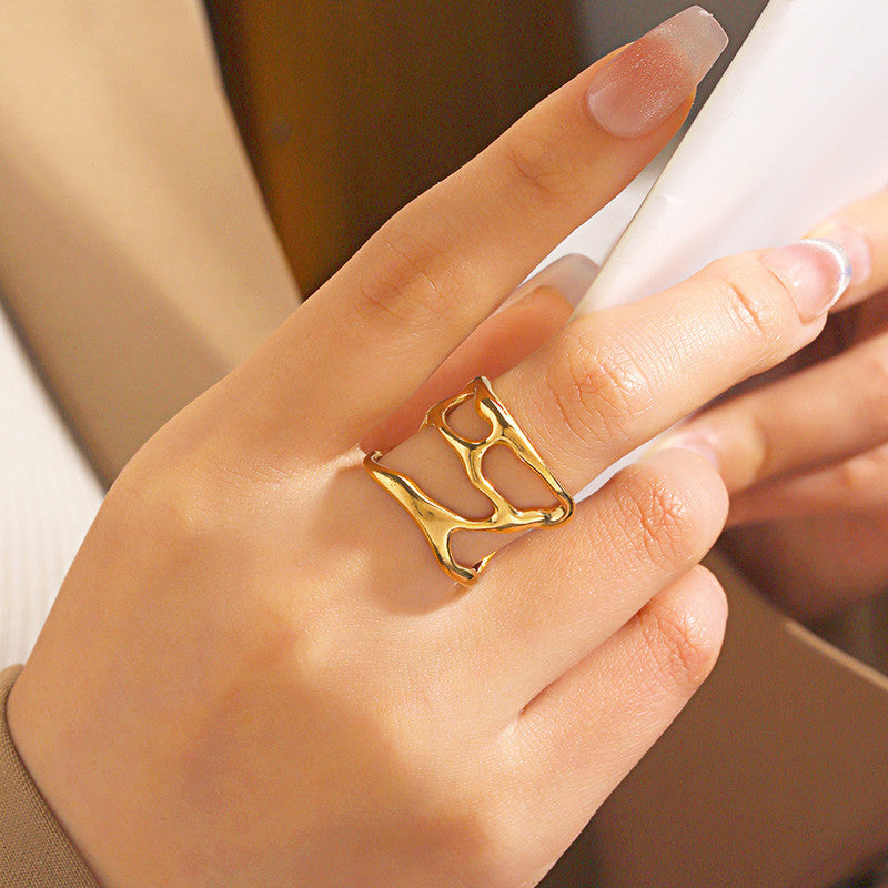 Contemporary Designs Anti-Tarnish Stainless Steel Gold Plated Adjustable Rings (Set of 5)