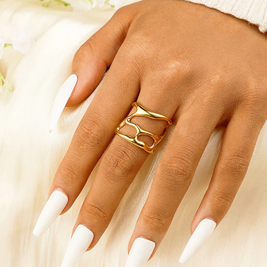 Contemporary Designs Anti-Tarnish Stainless Steel Gold Plated Adjustable Rings (Set of 5)