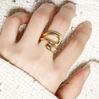 Contemporary Designs Anti-Tarnish Stainless Steel Gold Plated Adjustable Rings (Set of 5)