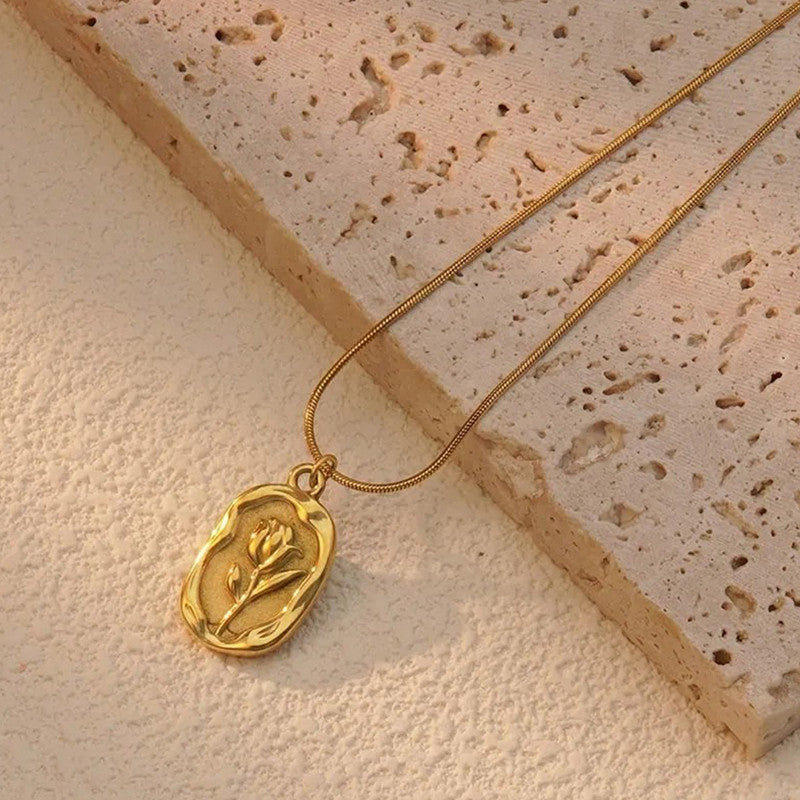 Floral Design Anti-Tarnish Stainless Steel Gold Plated Necklace