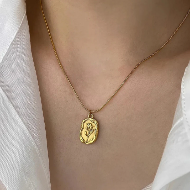 Floral Design Anti-Tarnish Stainless Steel Gold Plated Necklace
