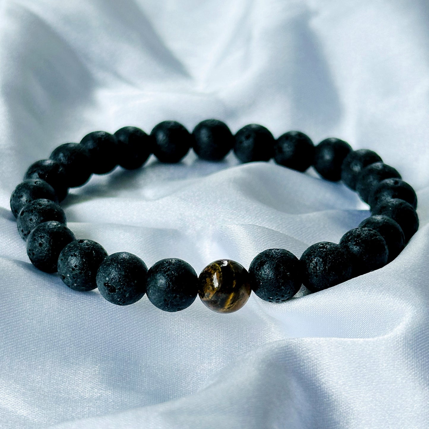 Black Lava & Tiger Eye Stones Bracelet, Set of 2