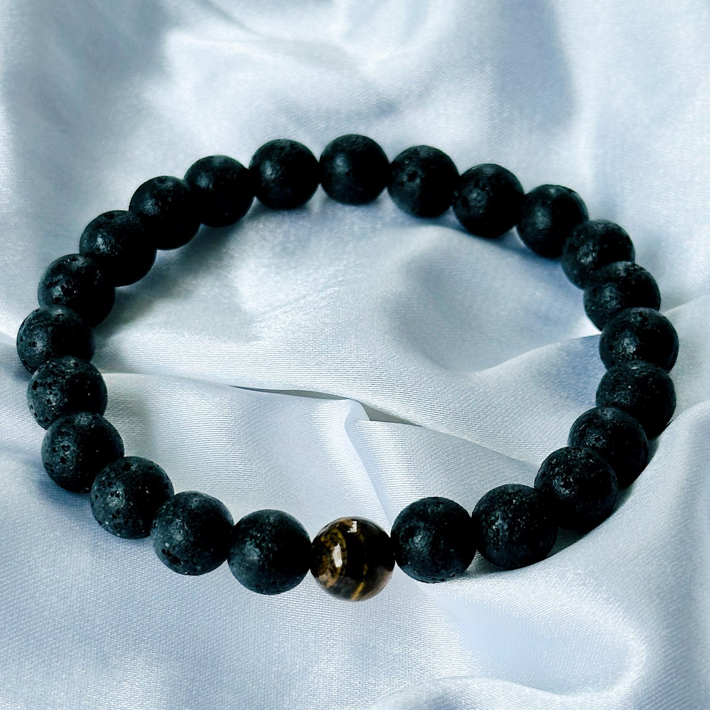 Black Lava & Tiger Eye Stones Bracelet, Set of 2
