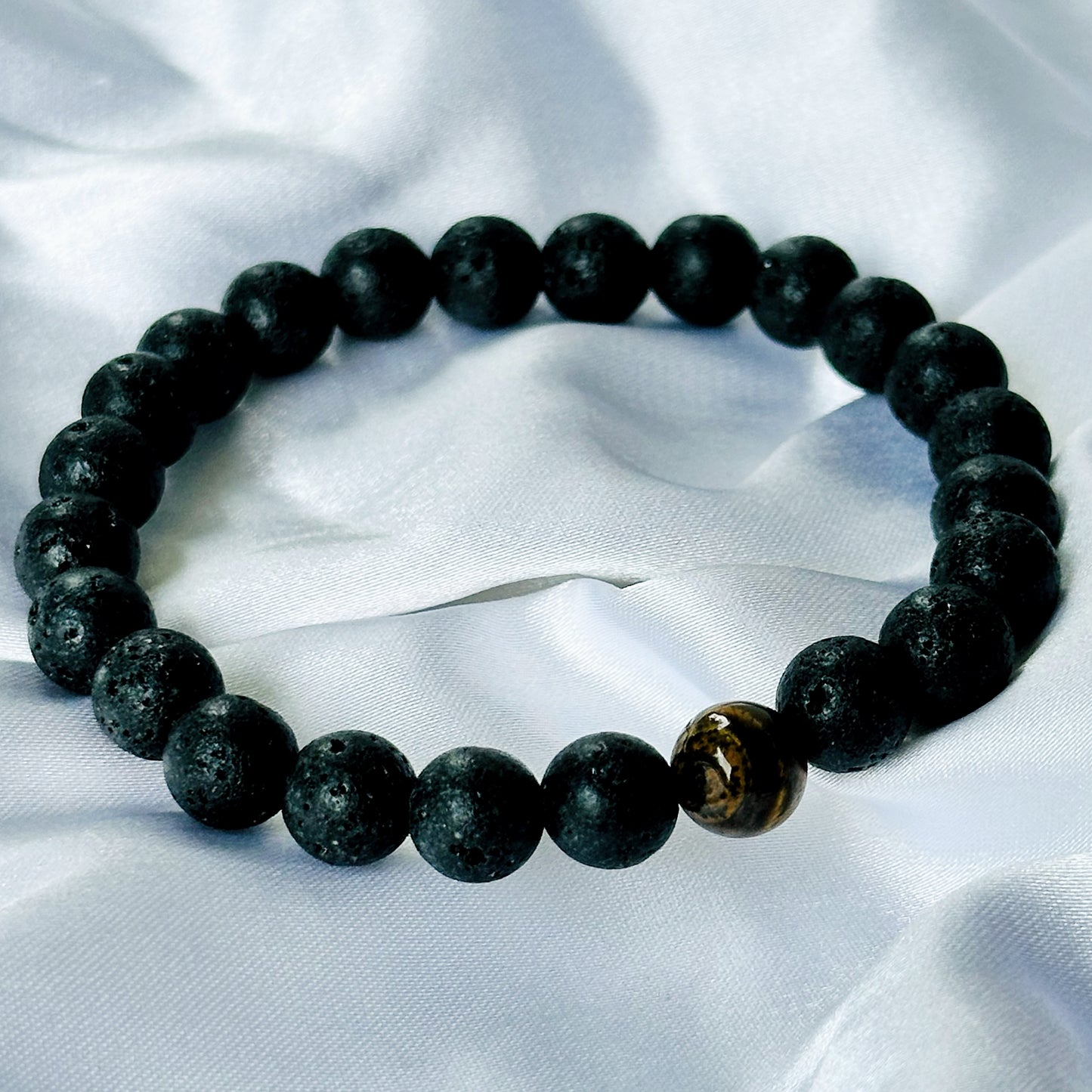 Black Lava & Tiger Eye Stones Bracelet, Set of 2