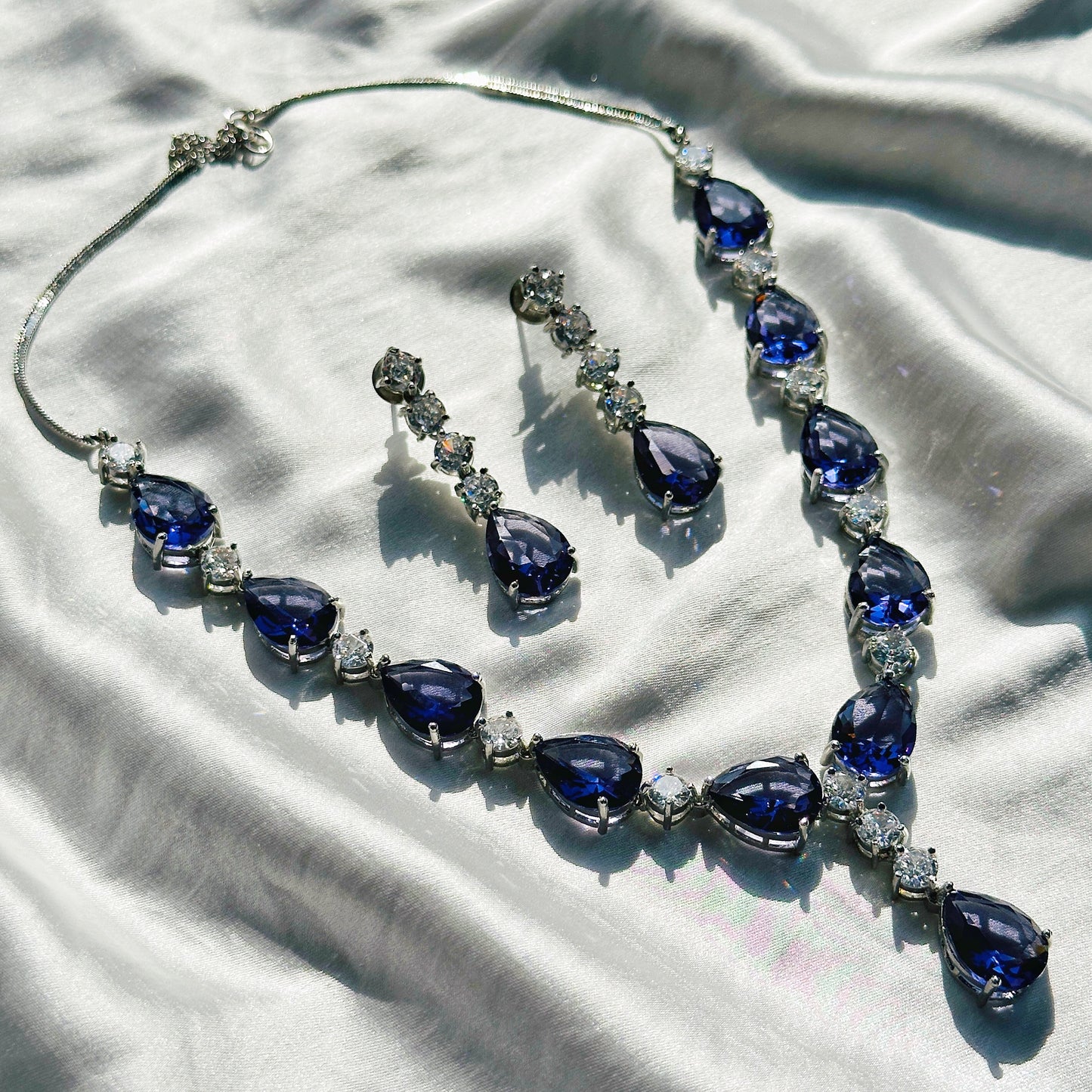 Deep Purple Amethyst Cubic Zircon American Diamond Silver Plated Necklace Set