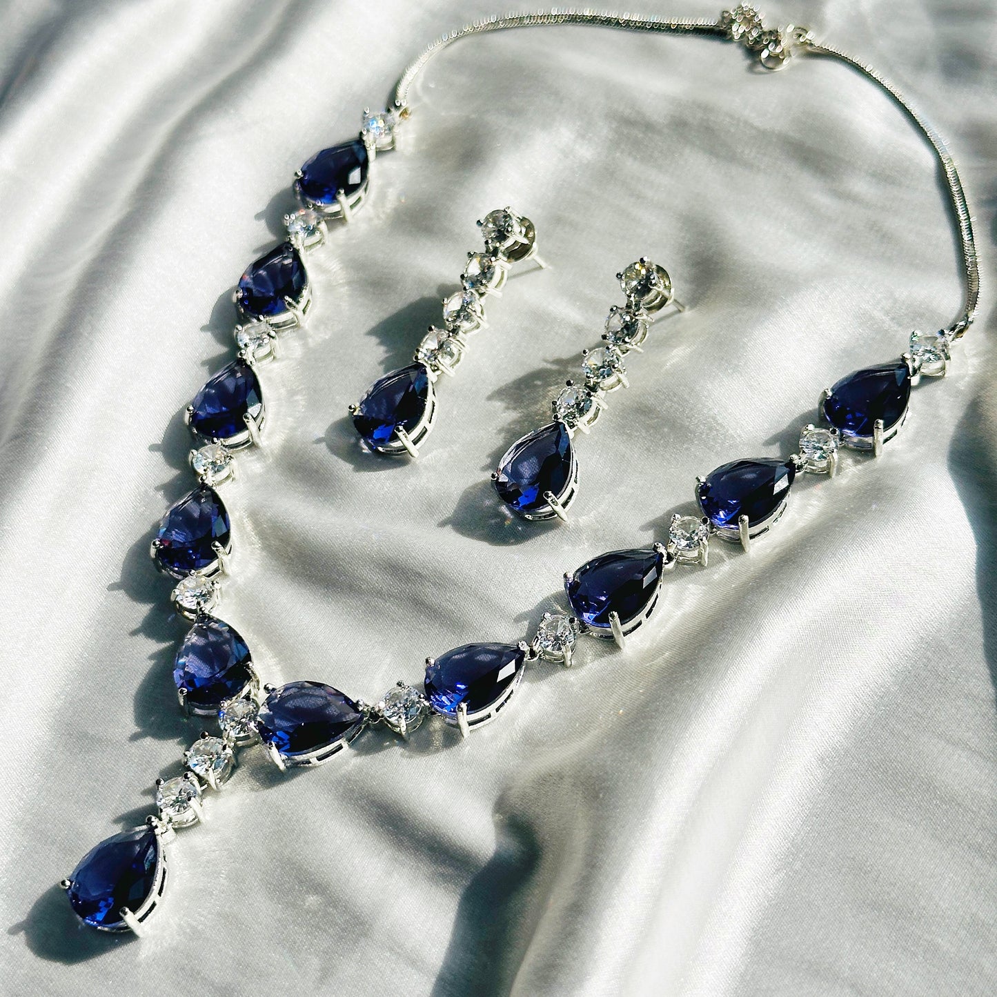 Deep Purple Amethyst Cubic Zircon American Diamond Silver Plated Necklace Set