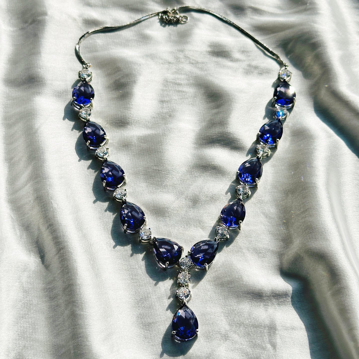 Deep Purple Amethyst Cubic Zircon American Diamond Silver Plated Necklace Set