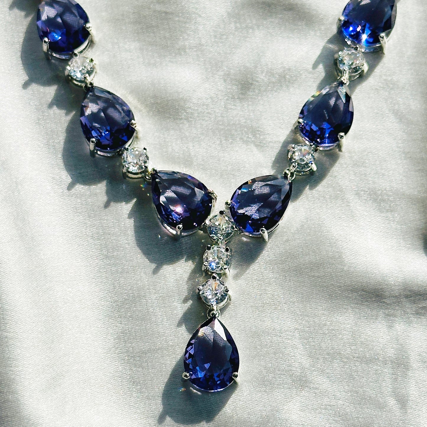 Deep Purple Amethyst Cubic Zircon American Diamond Silver Plated Necklace Set