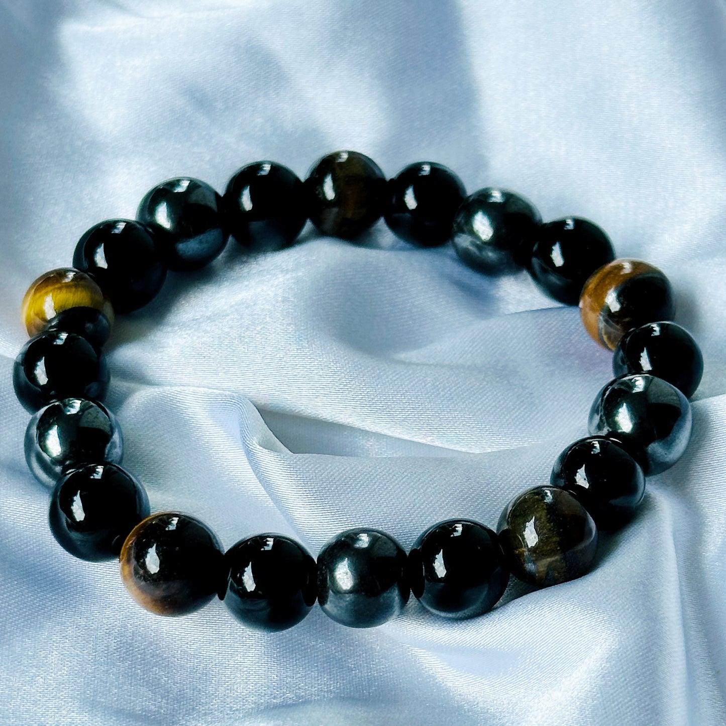 Black Obsidian & Tiger Eye Stones Bracelet, Set of 2