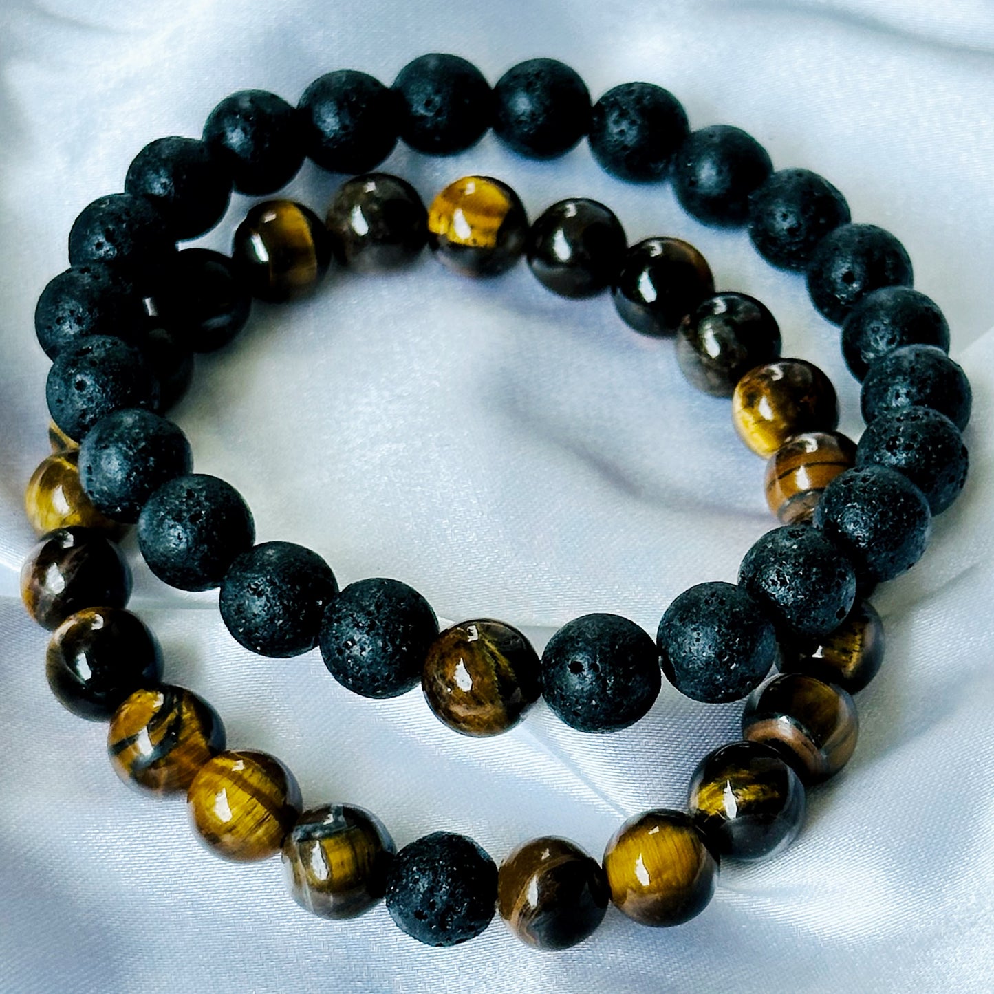 Black Lava & Tiger Eye Stones Bracelet, Set of 2