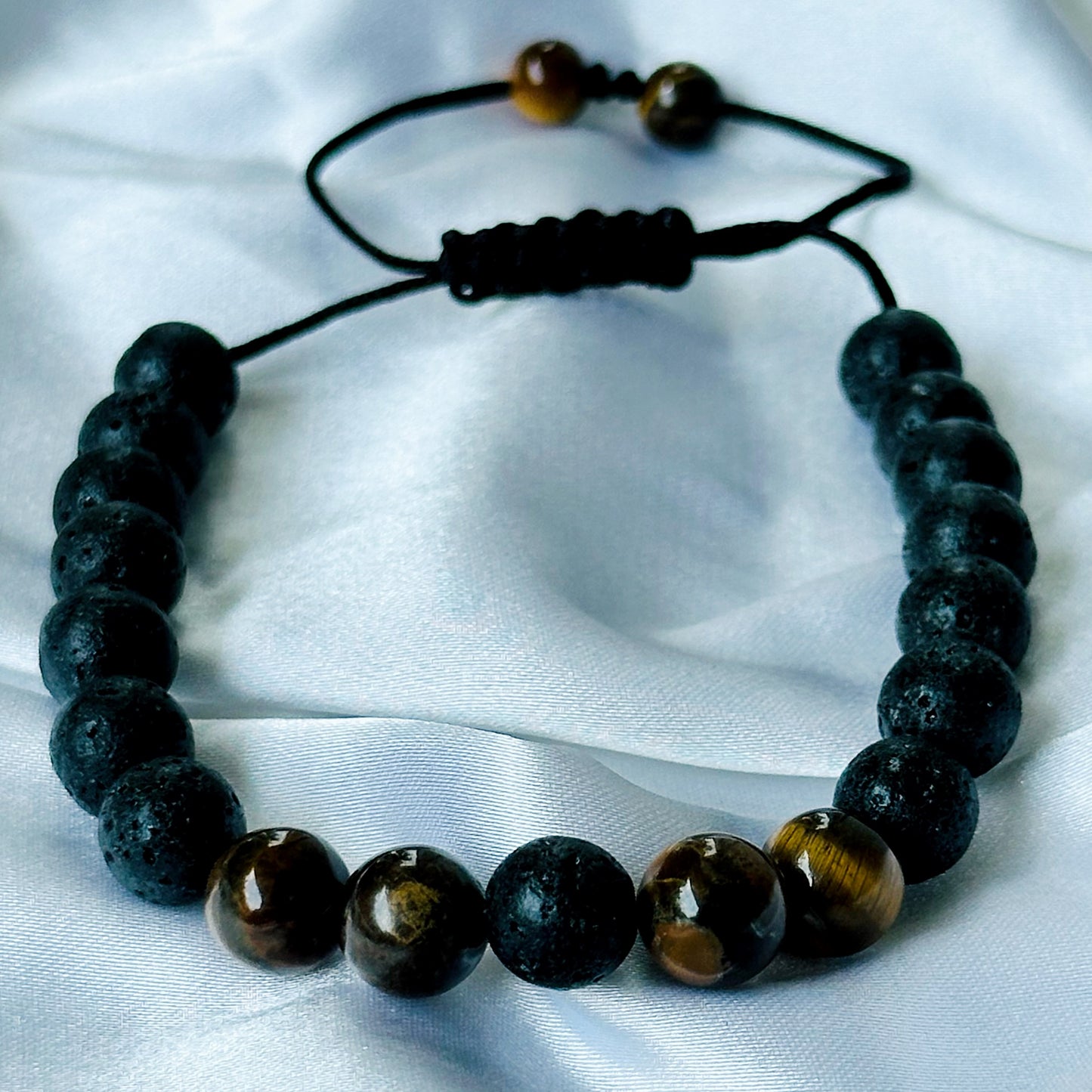 Black Lava & Tiger Eye Stones Bracelet, Set of 2