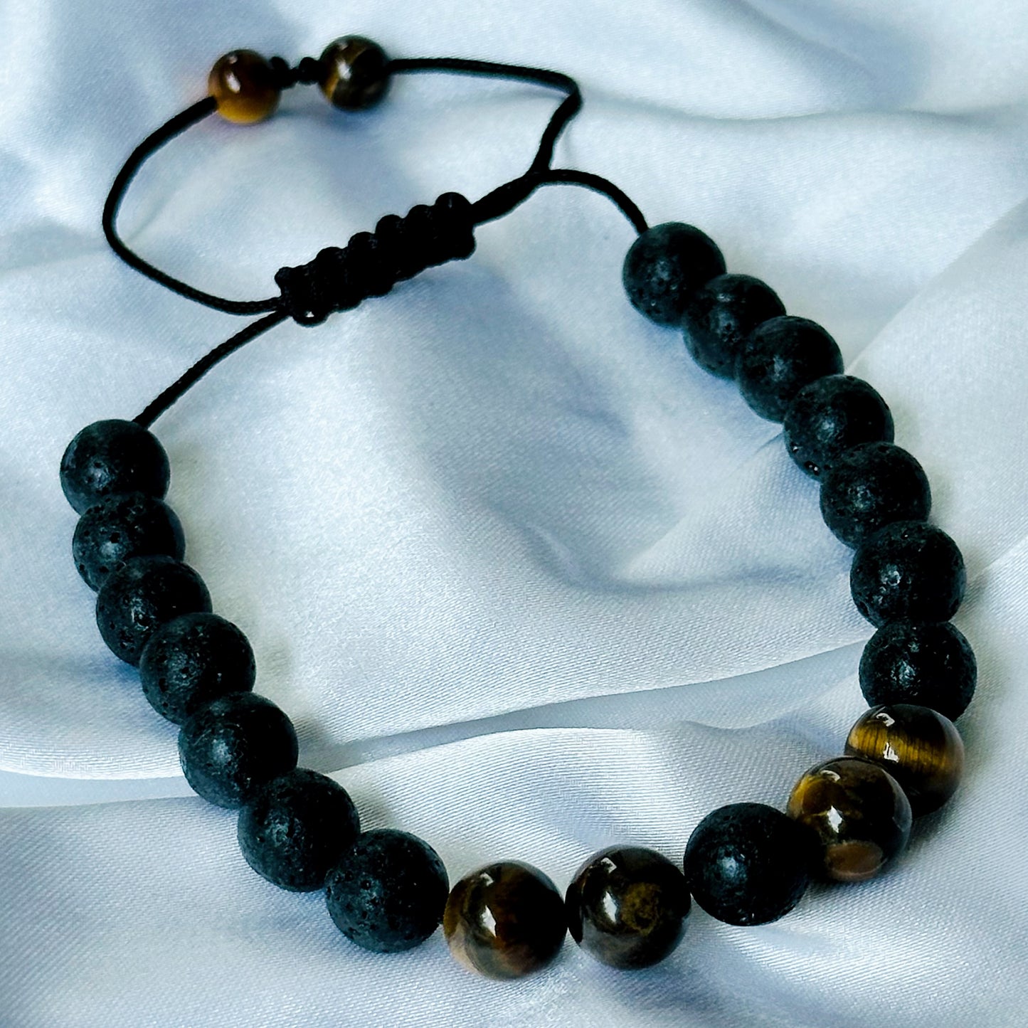 Black Lava & Tiger Eye Stones Bracelet, Set of 2