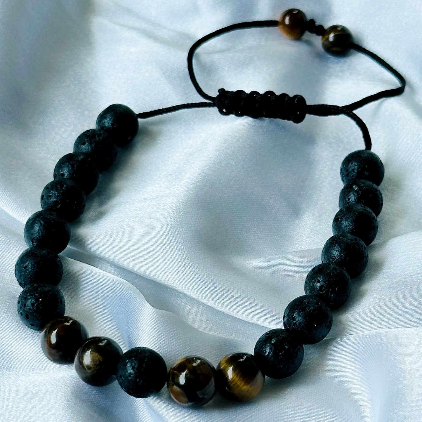 Black Lava & Tiger Eye Stones Bracelet, Set of 2
