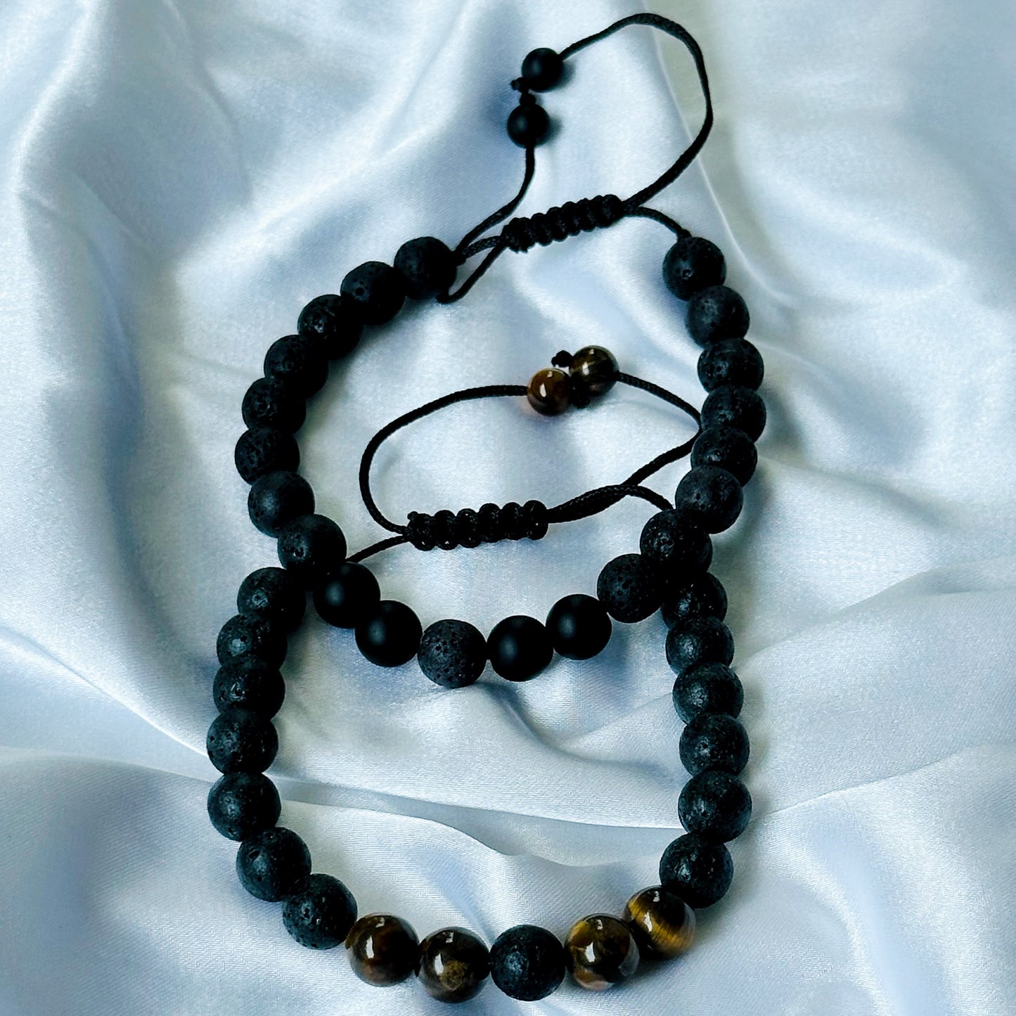 Black Lava & Tiger Eye Stones Bracelet, Set of 2