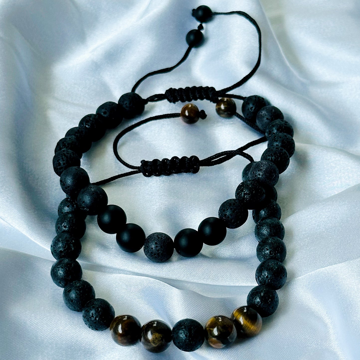 Black Lava & Tiger Eye Stones Bracelet, Set of 2
