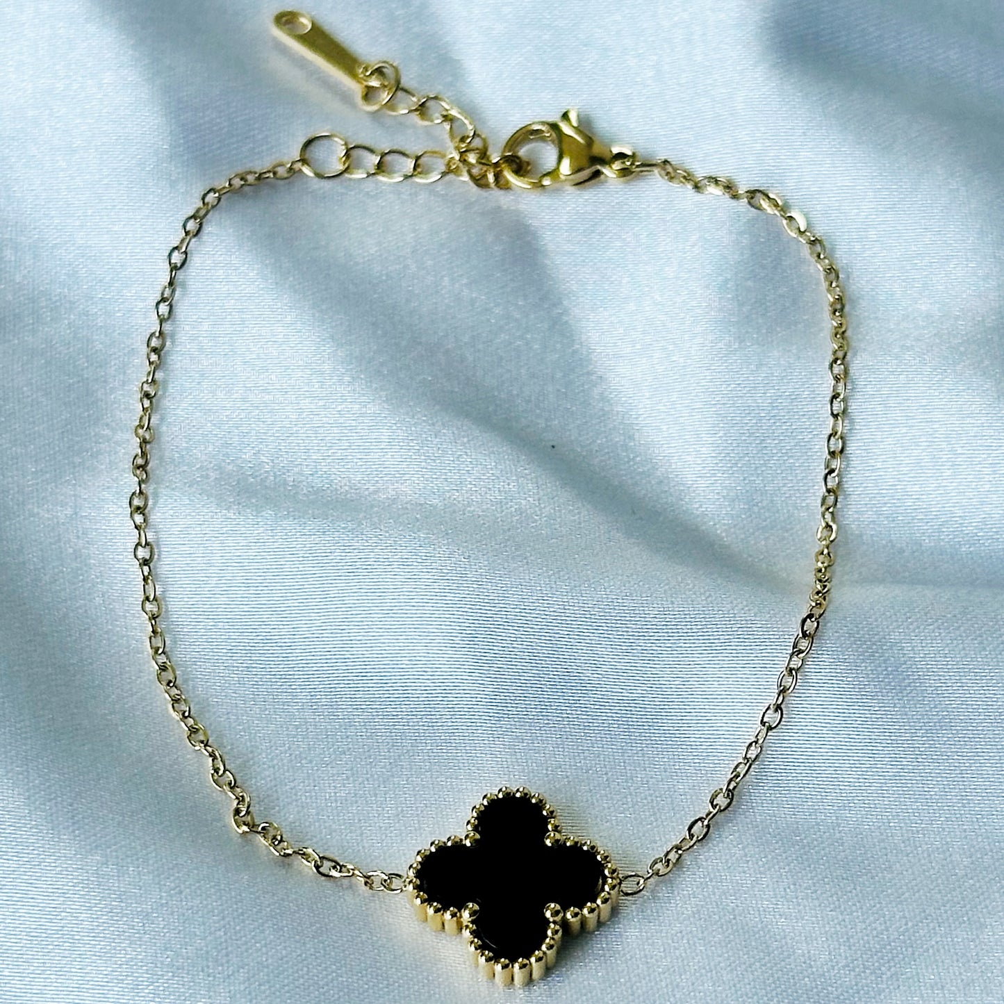 Black Floral Design Gold Plated Adjustable Stainless Steel Chain Bracelet