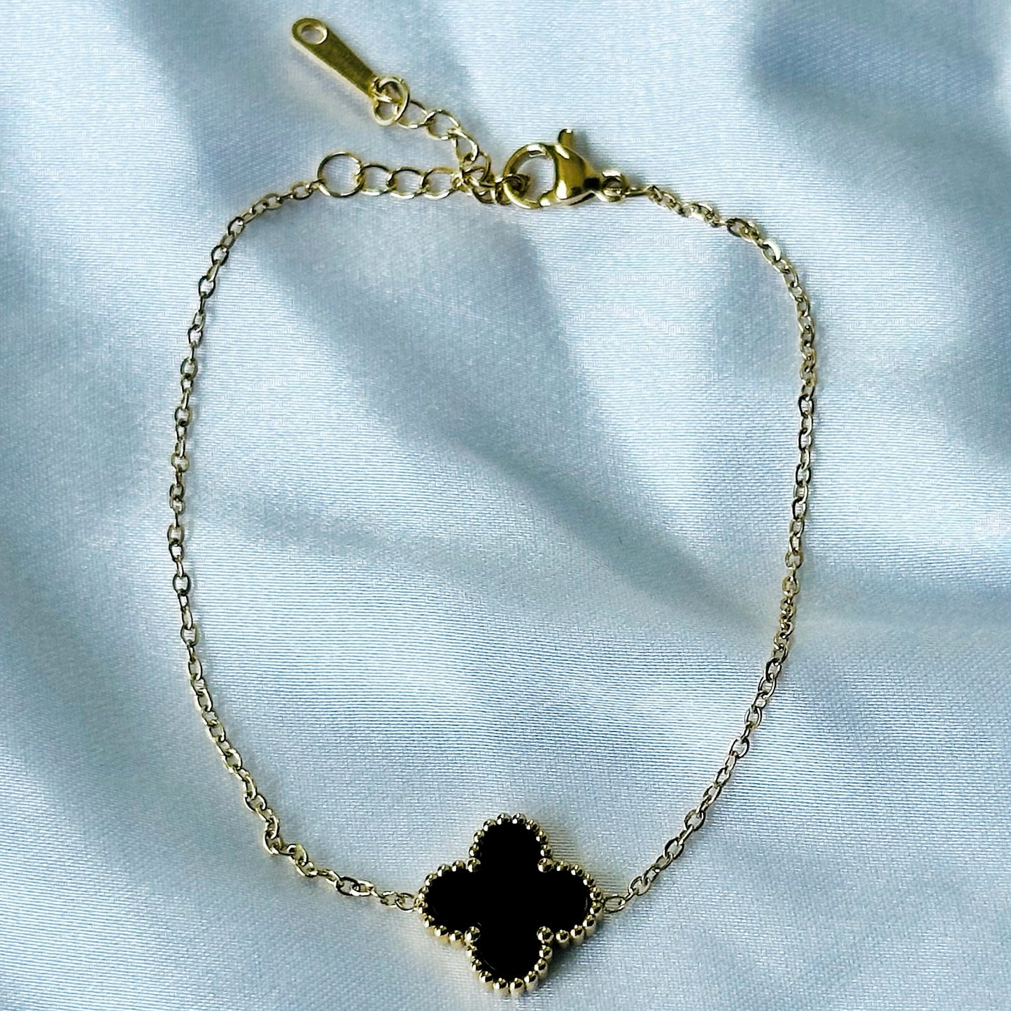Black Floral Design Gold Plated Adjustable Stainless Steel Chain Bracelet