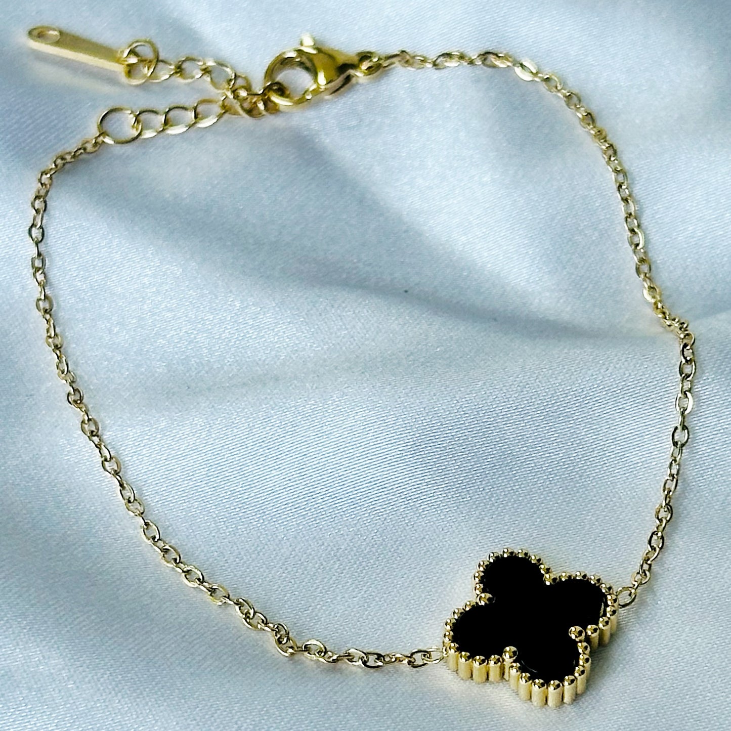 Black Floral Design Gold Plated Adjustable Stainless Steel Chain Bracelet