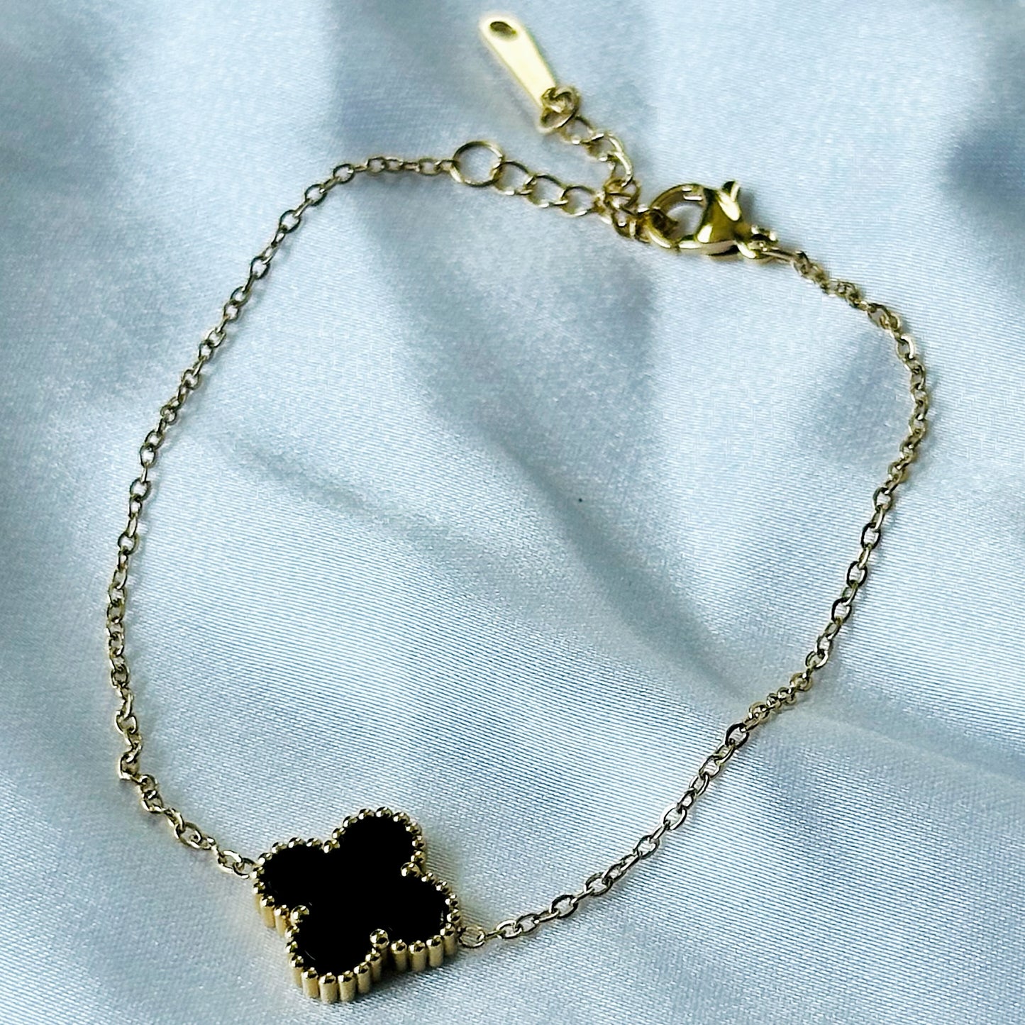 Black Floral Design Gold Plated Adjustable Stainless Steel Chain Bracelet