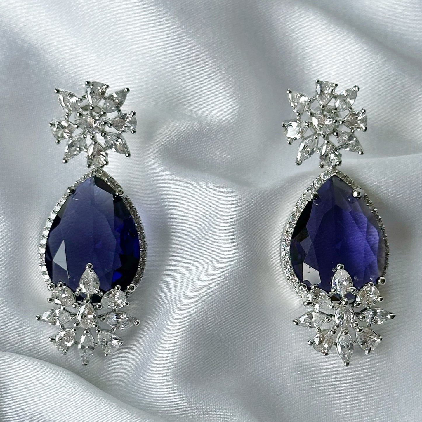 Deep Purple Amethyst Cubic Zircon Stone American Diamond Silver Plated Necklace Set