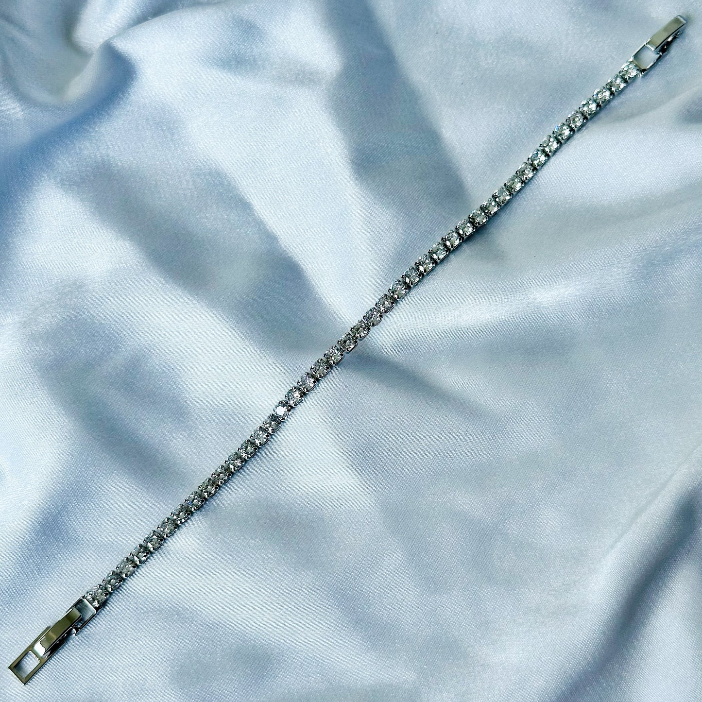 American Diamond Silver Plated Tennis Chain Bracelet
