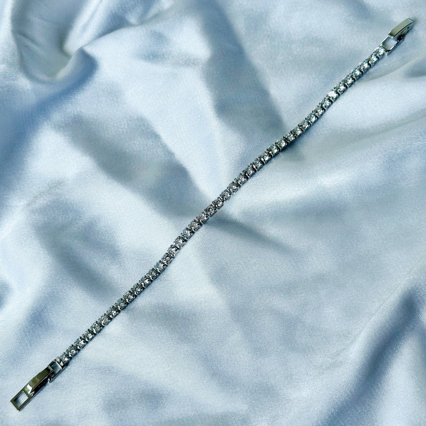 American Diamond Silver Plated Tennis Chain Bracelet