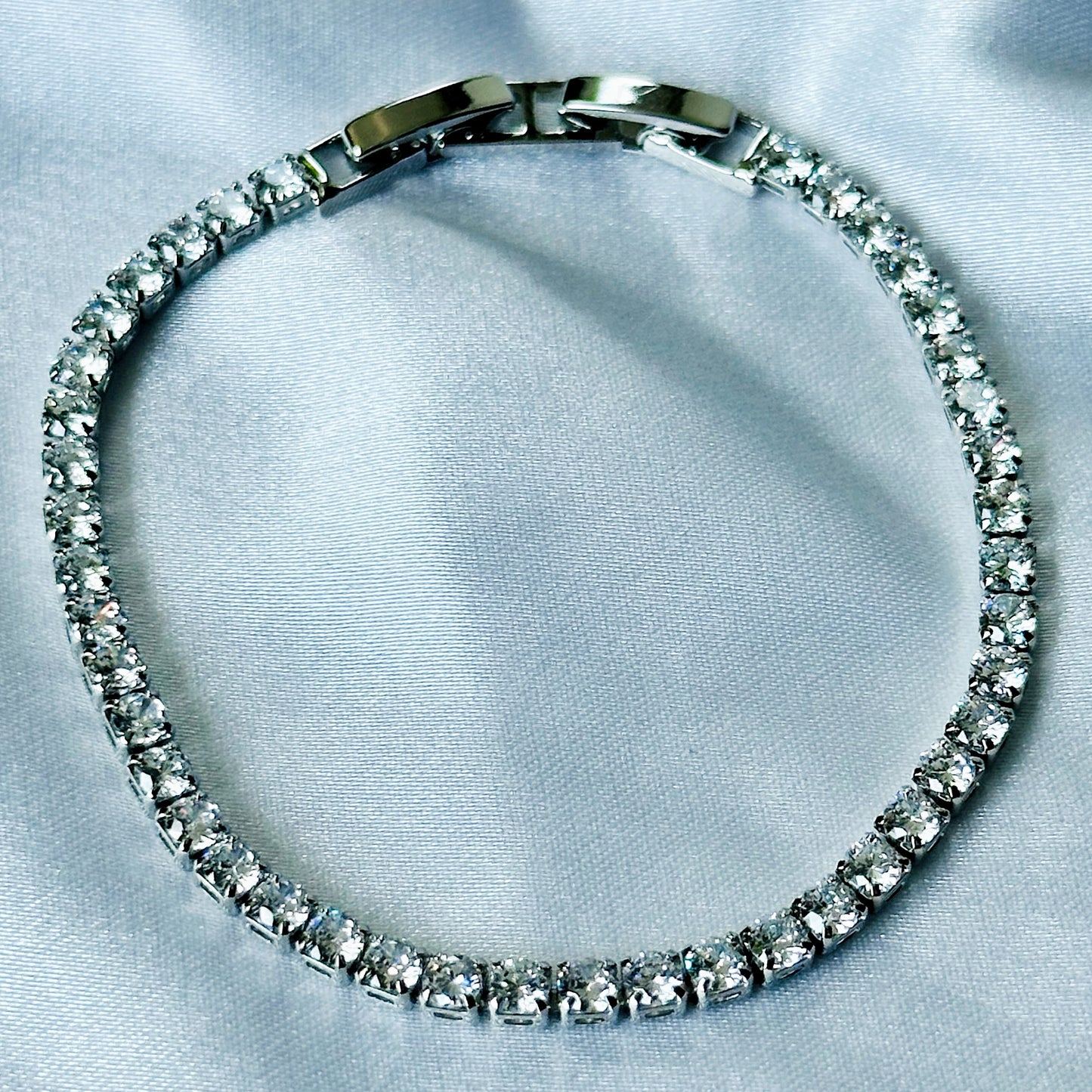 American Diamond Silver Plated Tennis Chain Bracelet