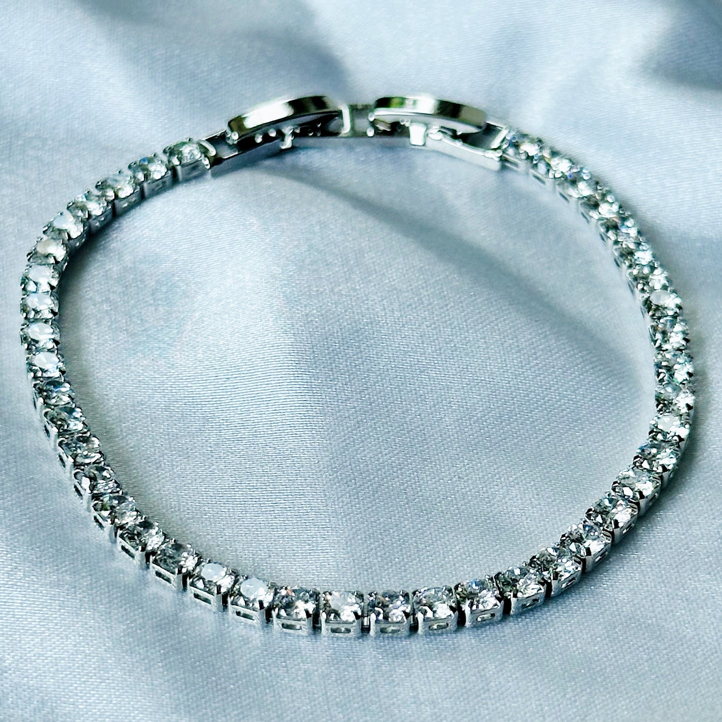 American Diamond Silver Plated Tennis Chain Bracelet