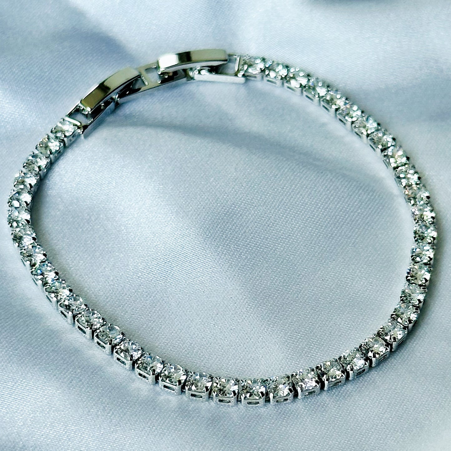 American Diamond Silver Plated Tennis Chain Bracelet