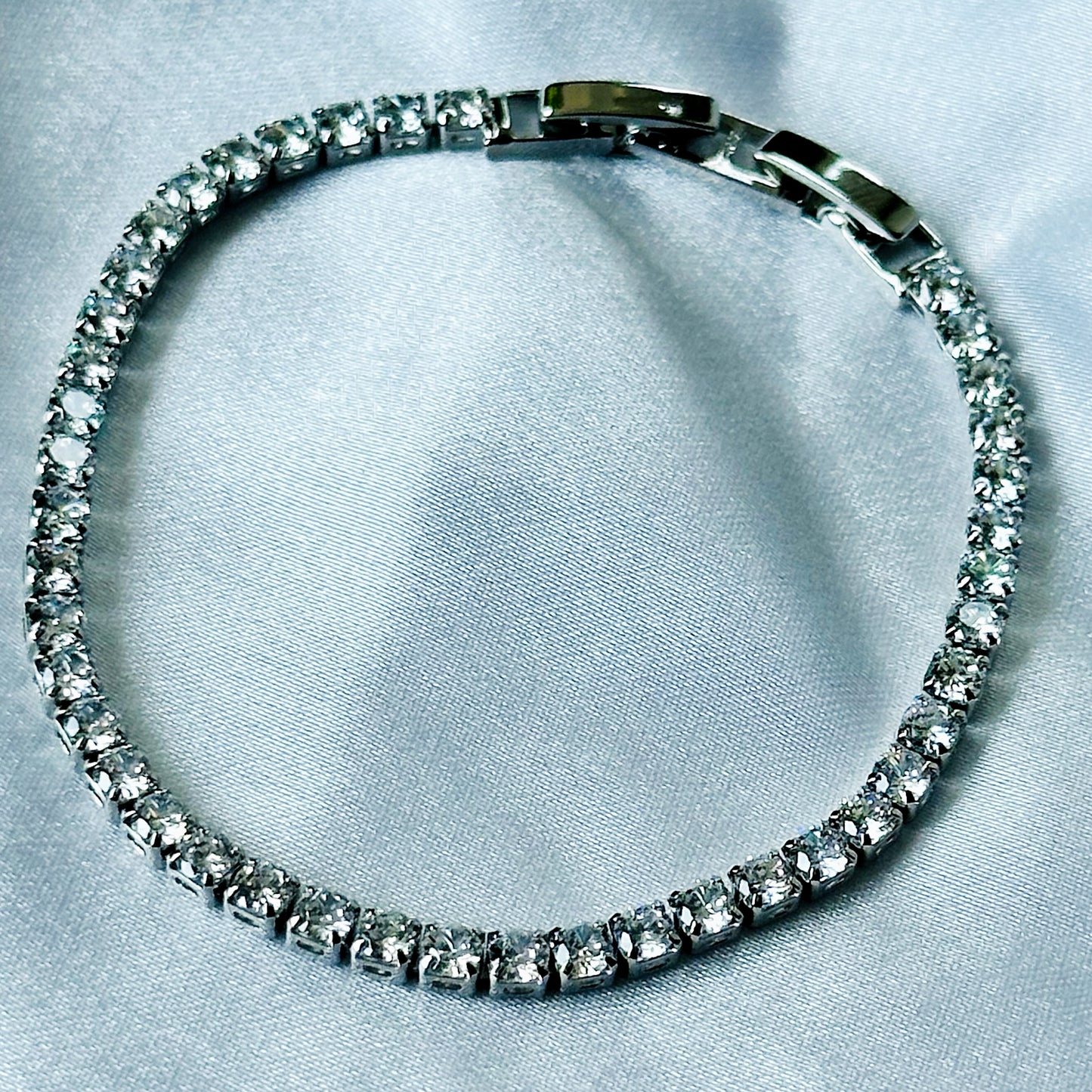 American Diamond Silver Plated Tennis Chain Bracelet